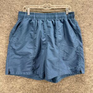 Speedo Swin Trunks Men L Large Blue High Rise Pull On Elastic Waist Pockets